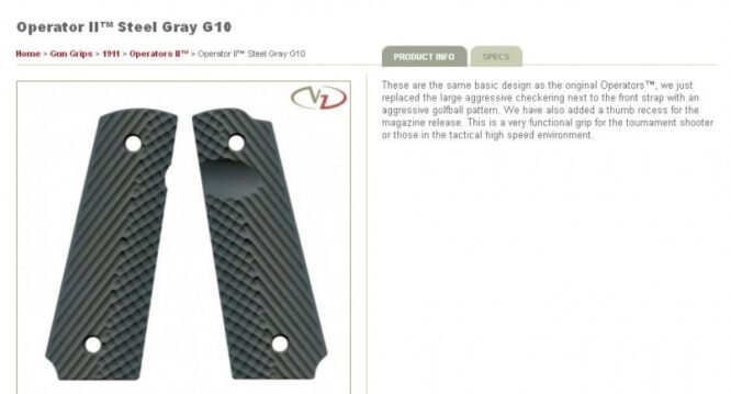VZ Grips per 1911 Operator II Steel Grey Full Size Slim