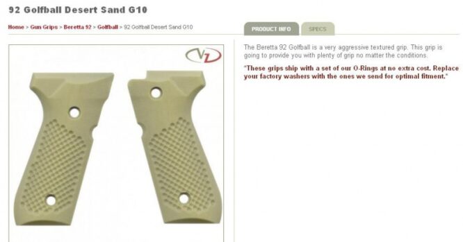 VZ Grips per Beretta 92/96/98 Golfball Desert Sand G10
