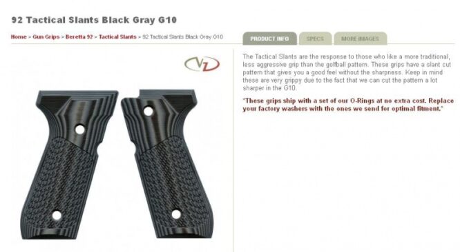 VZ Grips per Beretta 92/96/98 Tactical Slants Black Grey G10