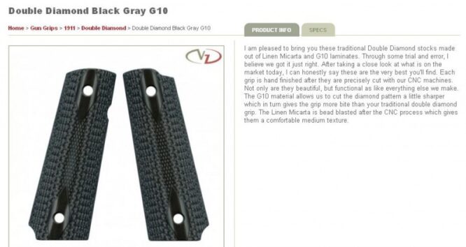 VZ Grips per 1911 Double Diamond Black Grey Full Size