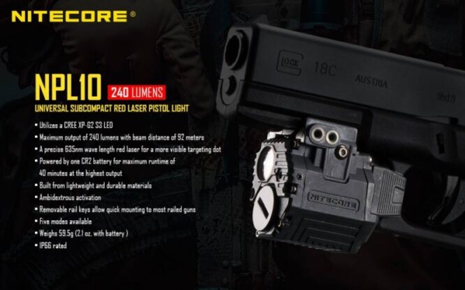 Nitecore Torcia + Laser per Pistola NPL10